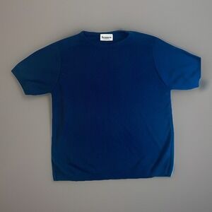 Vintage Hanes Signature Short Sleeve Sweatshirt Womens M Blue USA Made 90s